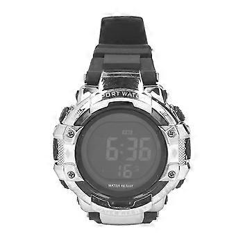 Herren-Sportuhr mit großem LED-Display, 5 Bar wasserdicht, Hintergrundbeleuchtung, Alarm, Chronograph, Datumsanzeige, geeignet für Outdoor-Aktivitäten wie Laufen und Schwimmen, robust und leicht, silberfarben