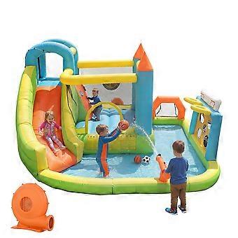 Children's bouncy castle, inflatable bouncy castle for children aged 3-10 years, outdoor castle bouncer with blower, with slide, jumping area, water p