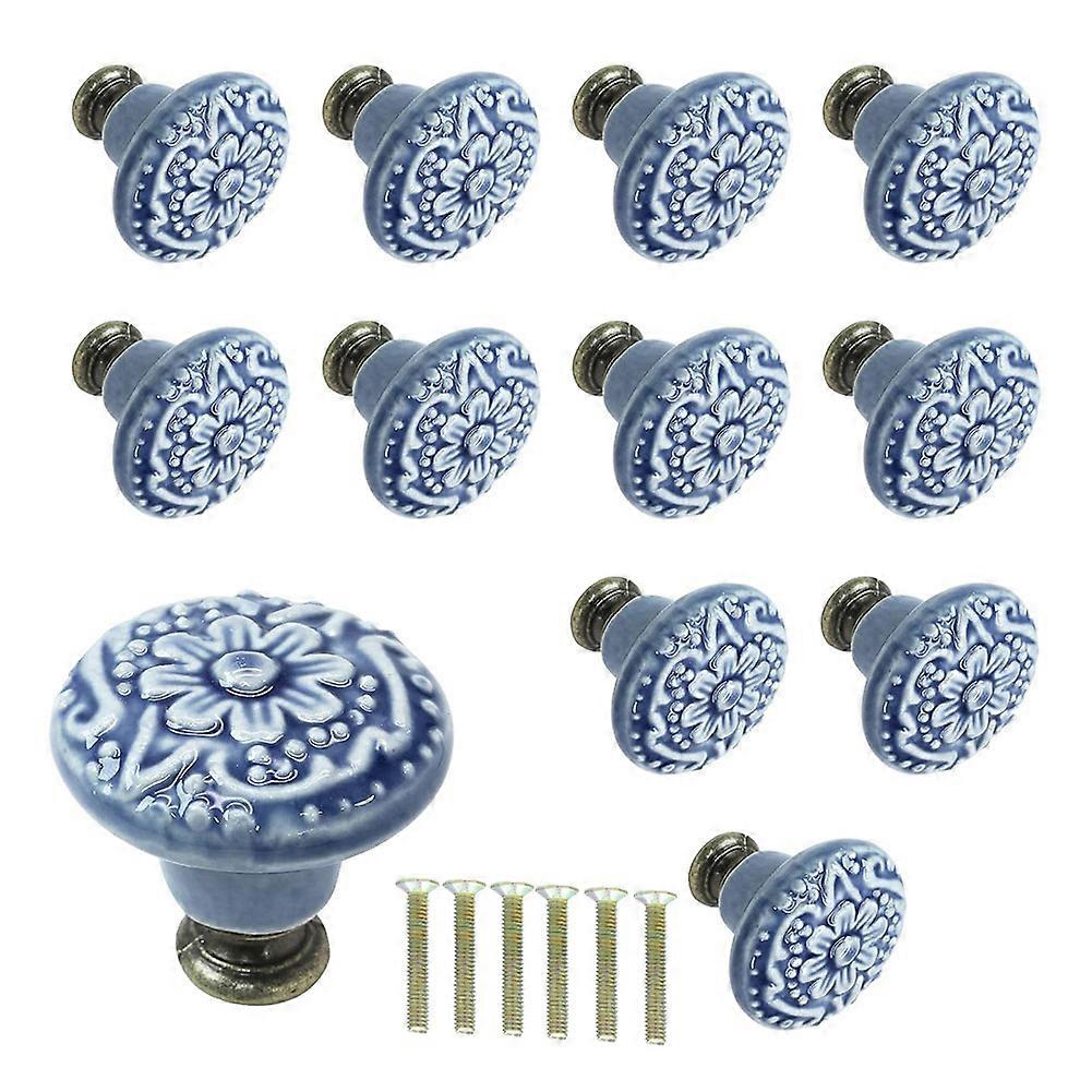12 Pcs Light Blue Ceramic Kitchen Cabinet Knobs Retro Ceramic Dresser Knobs, Vintage Round Drawer Knobs