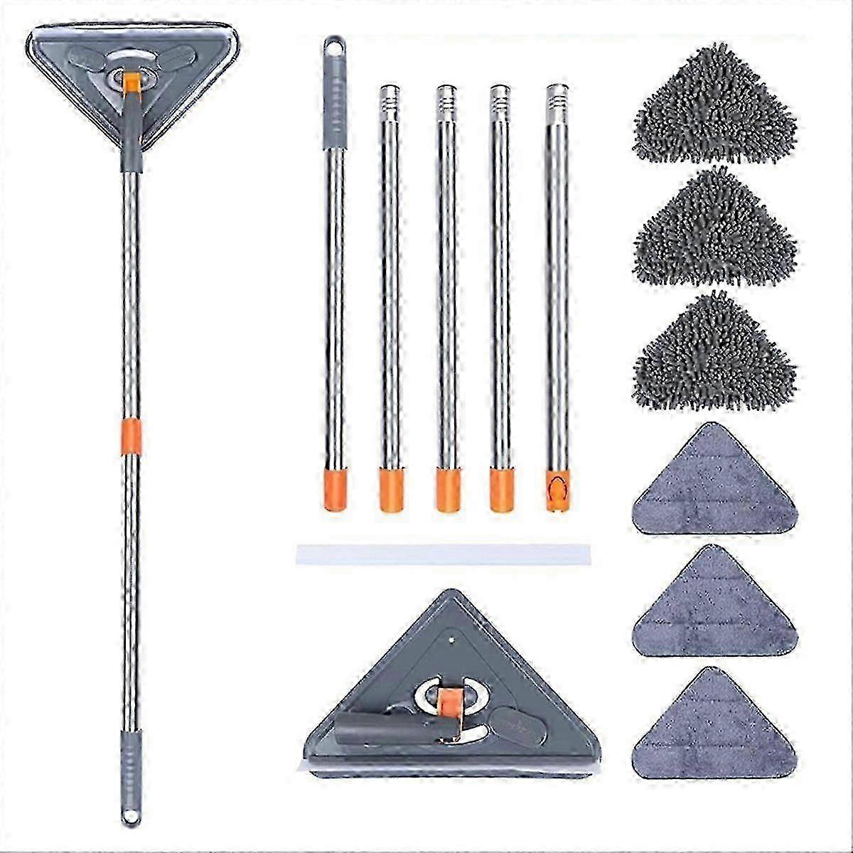 1Set Wall Mop with Long Handle 360 Rotating Triangle Microfiber Wall Cleaning Mop Adjustable Dry W