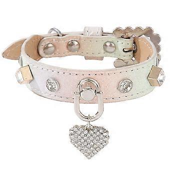 PU Dog Collar with Rhinestone Pendant for Puppies - Stylish Pet Accessory C