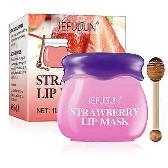 Strawberry Honey Lip Mask 10g, Gentle Exfoliating Moisturizing Lip Treatment for Dry Chapped Lips, Comes with Wooden Honeydipper Applicator