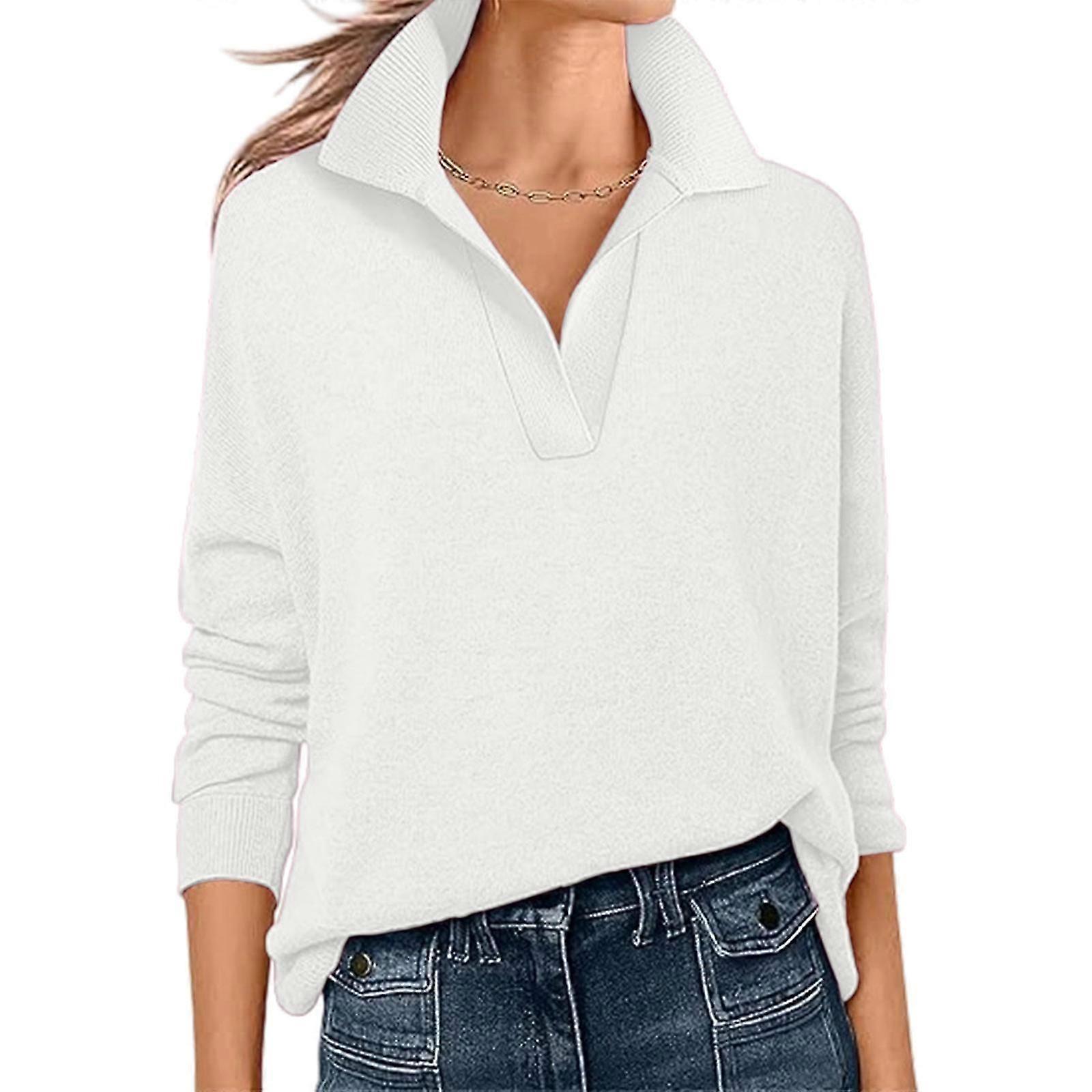 Women's Polo Neck Long Sleeve Basic Knit Pullover Beige
