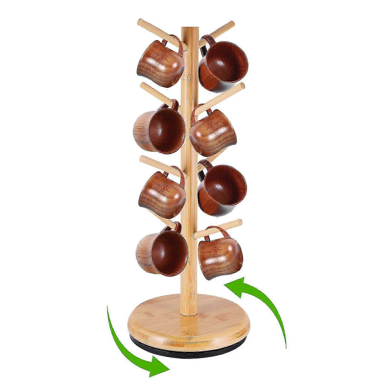 8-Position Rotating Wood Cup Stand