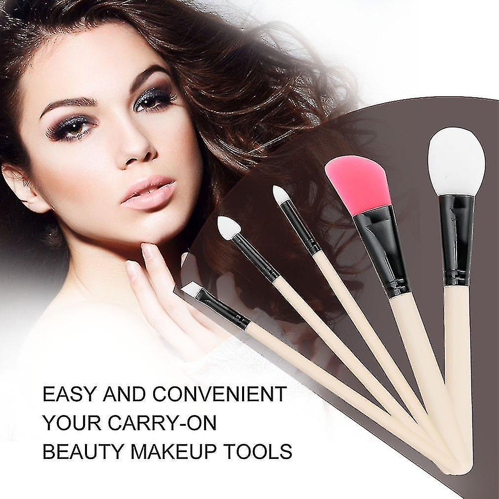 Makeup Brush Set 5pcs Silicone Wooden Handle Blush Face Blending Brush Kit