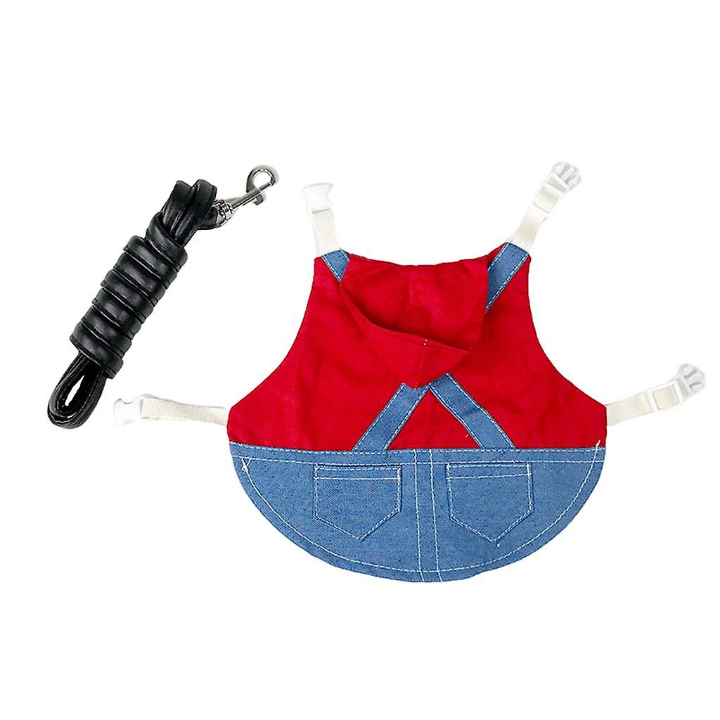 Rabbit Harness Adjustable Denim Jacket Coat for Small Animal M red
