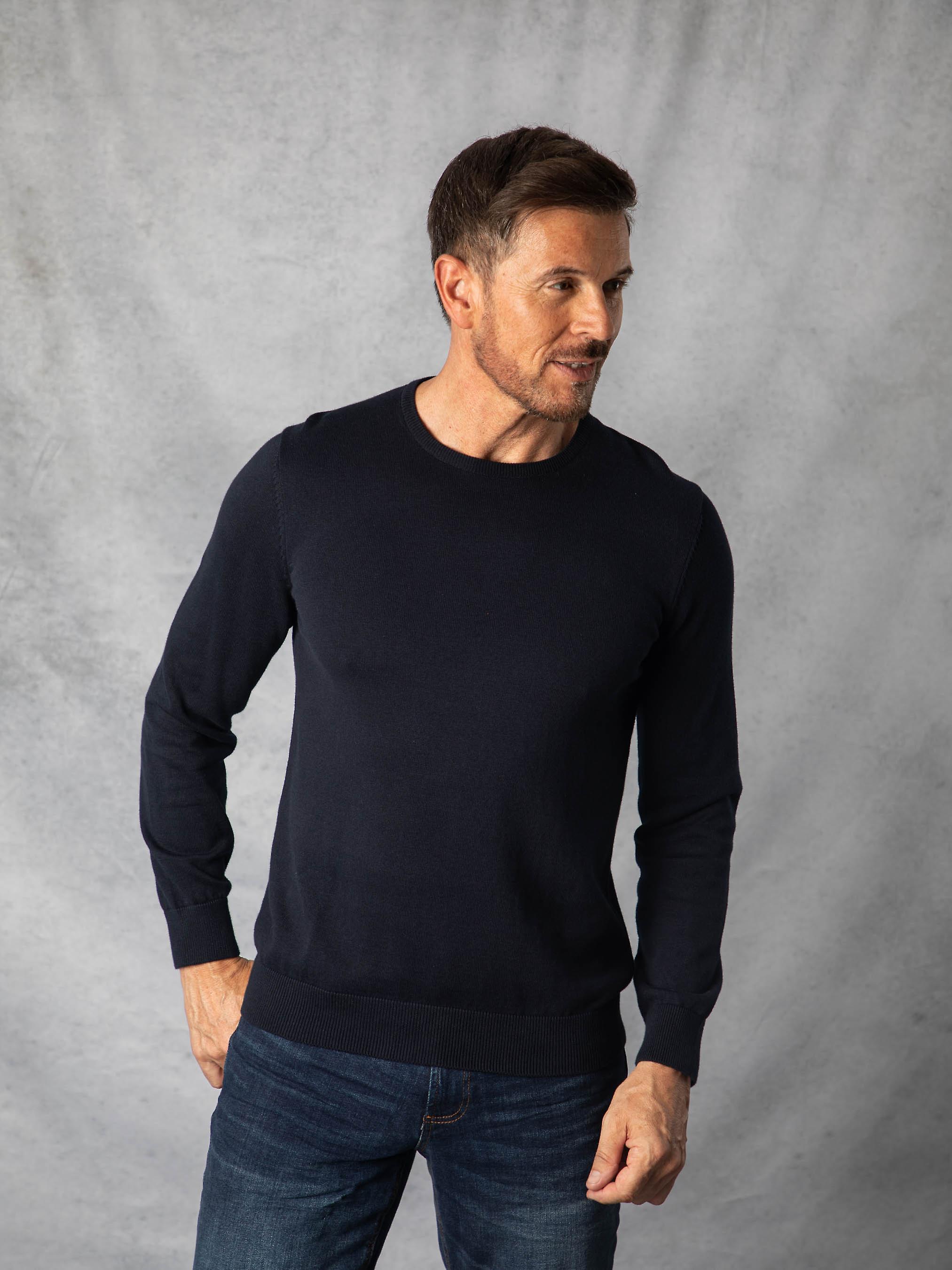 Cotton Crew Neck Jumper in Navy