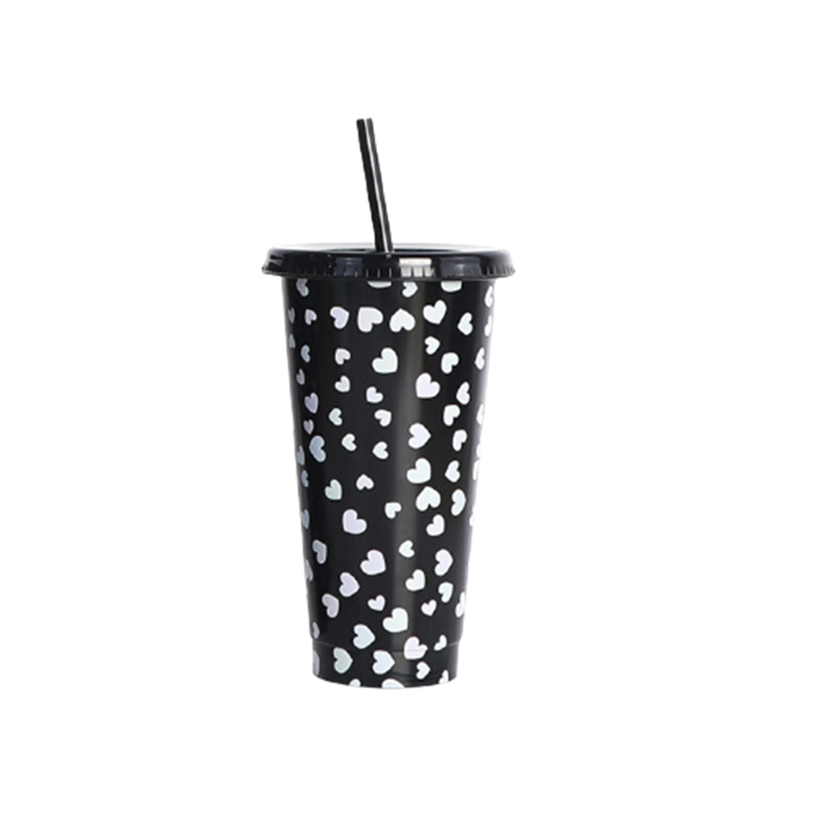 Color Changing Cups with Lids and Straws Reusable BPA Free Cold Drink Cups Heart Shape Pattern for