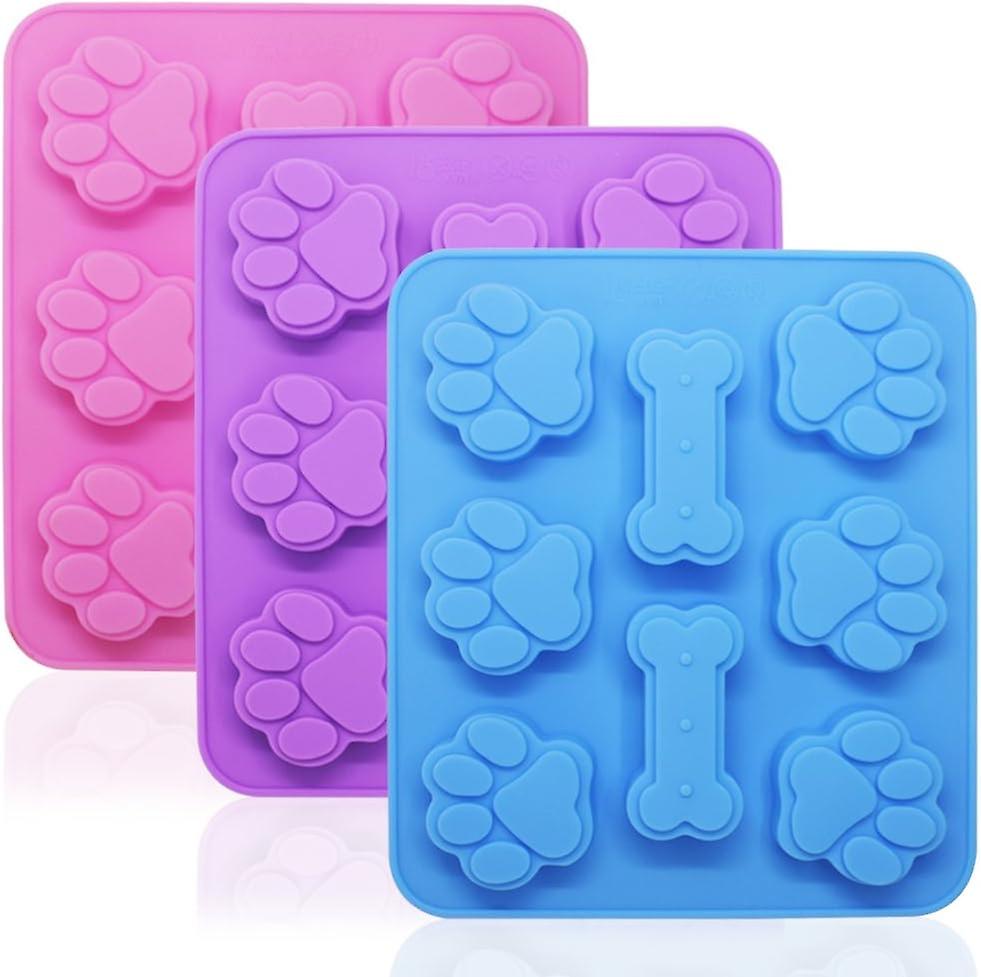 2-in-1  and Bone  8-Cavity 3 Pieces Silicone Molds in the Shape of a Puppy Dog  Dog  Puppy  Chocolate Dough Popsicle Molds  Reusable Ice Cream Molds