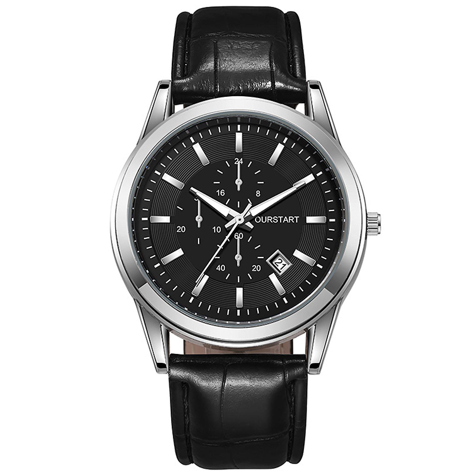 Men's Casual Quartz Watch Durable Imitation Leather Strap High-End Analog Wristwatch for Working and Office