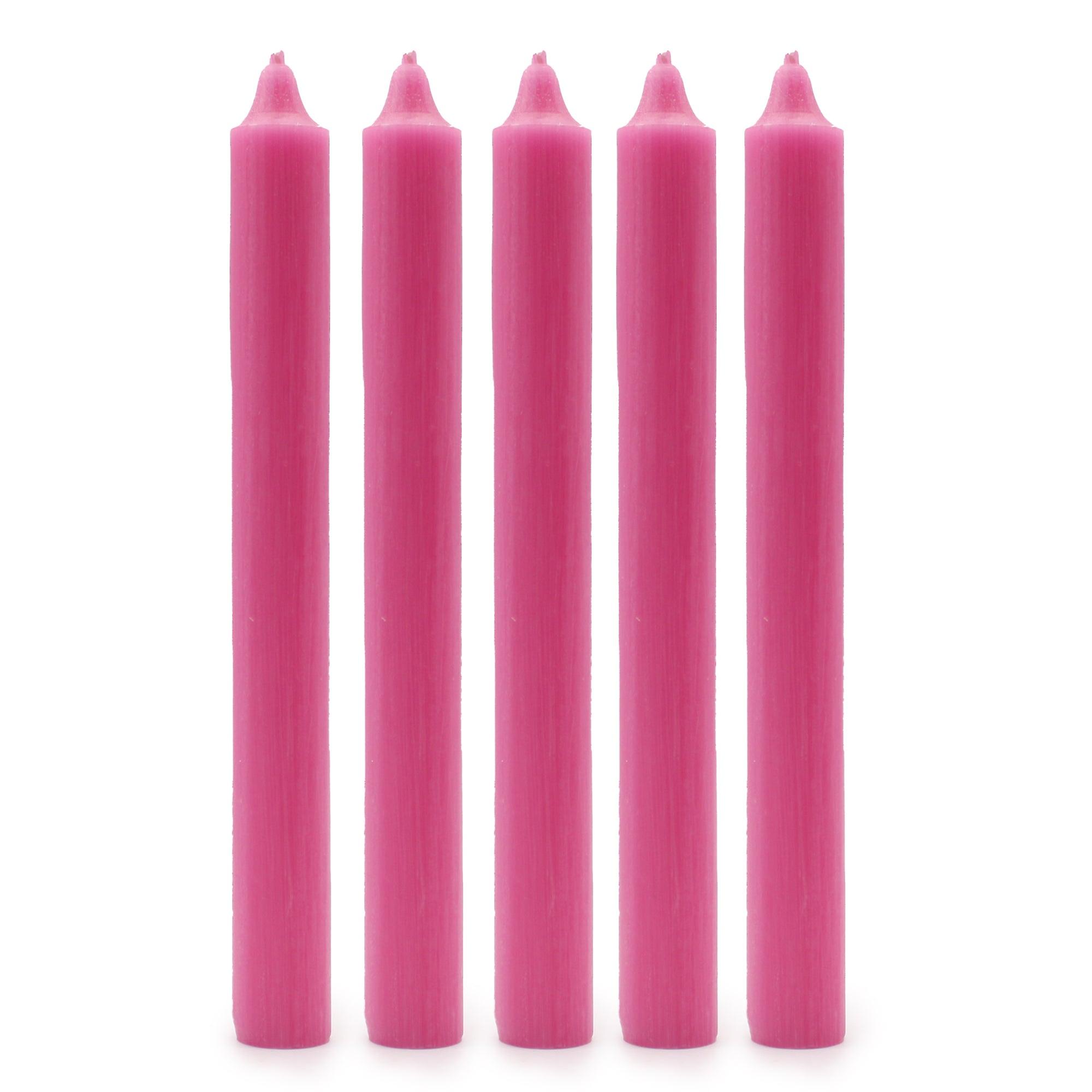 Pack Of 5 Rustic Deep Pink Solid Colour Dinner Candles
