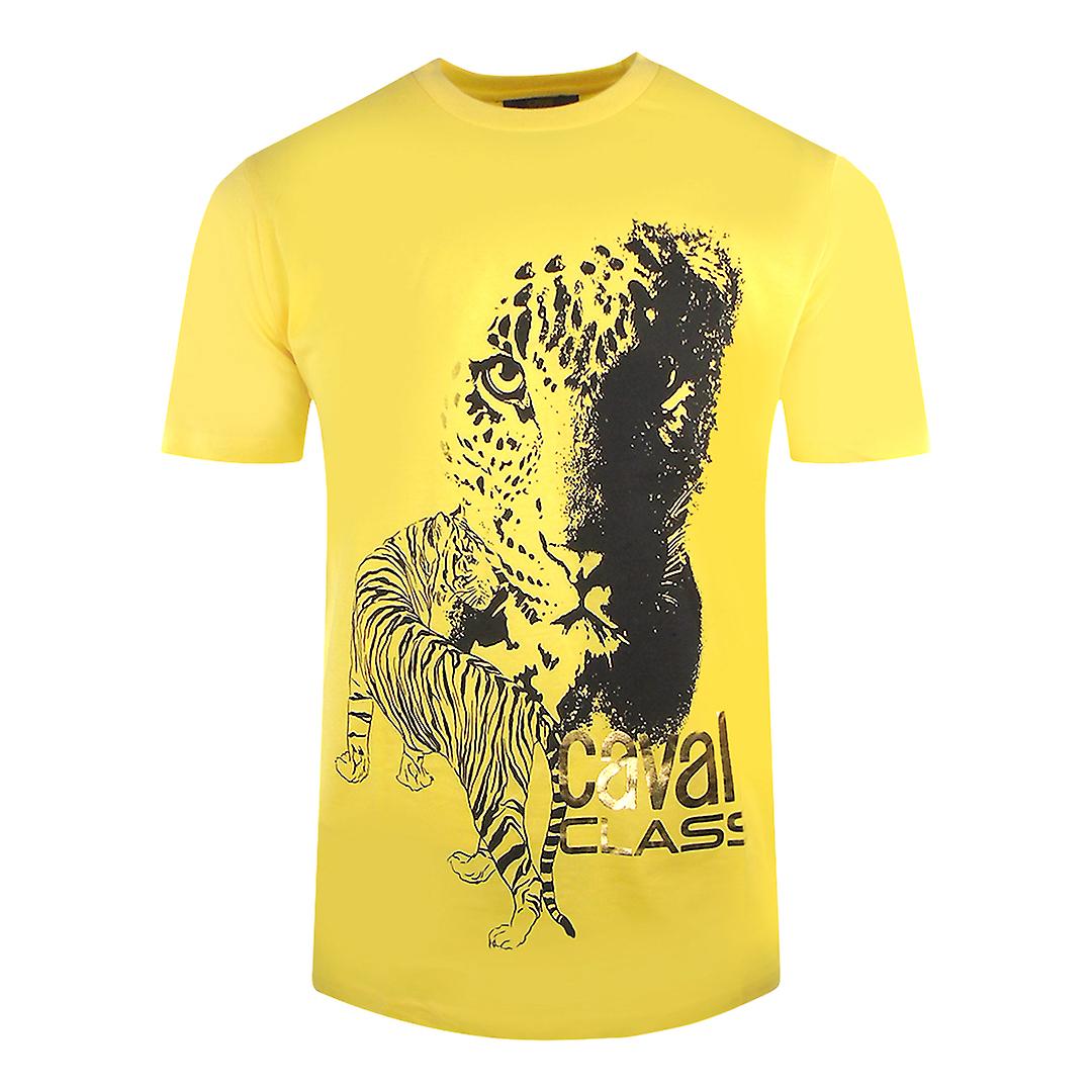 Cavalli Class Large Tiger Design Yellow T-Shirt