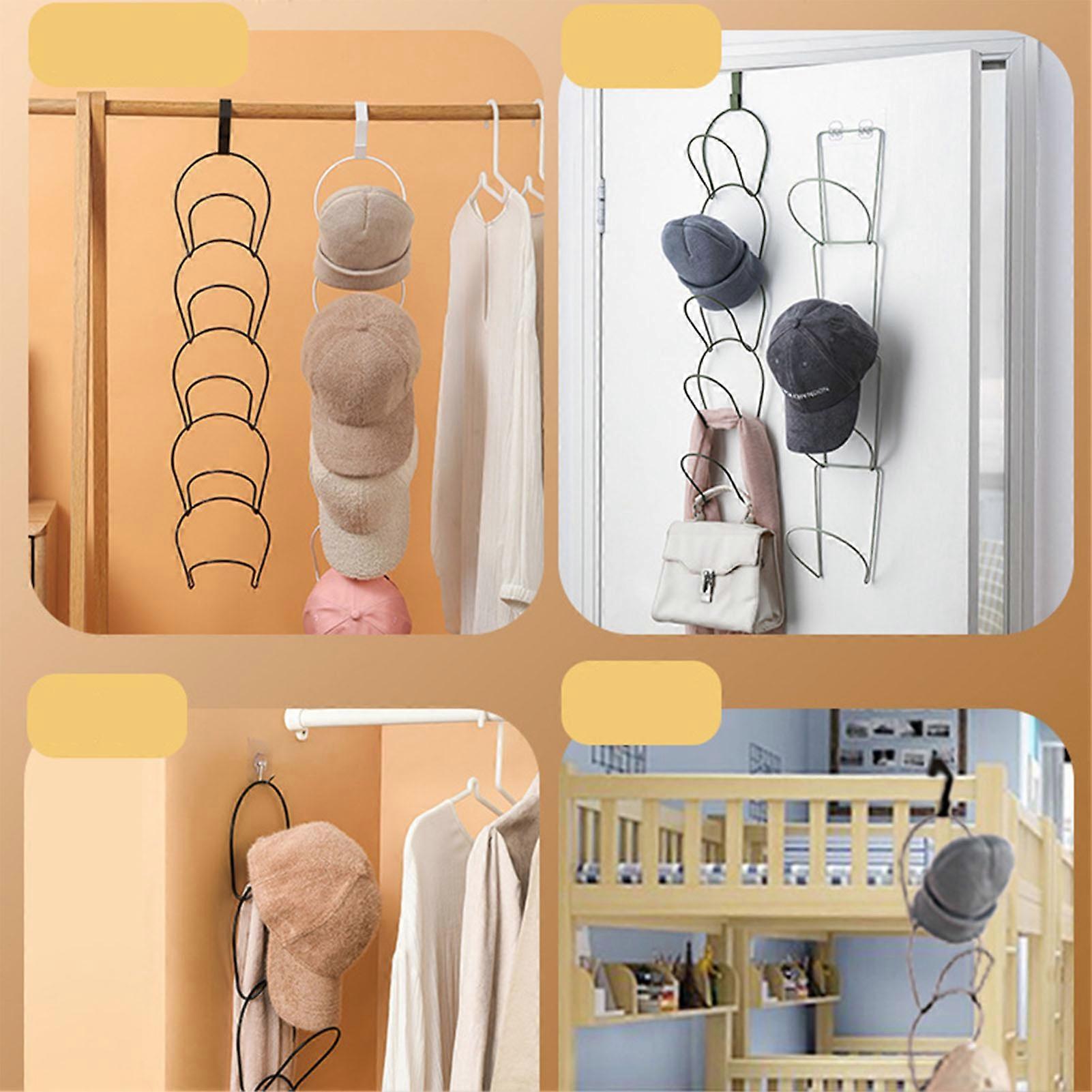 5Pcs Hat Rack Iron Punching Free Multi Layer Multifunctional Space Saving Hat Hanger Holder White 