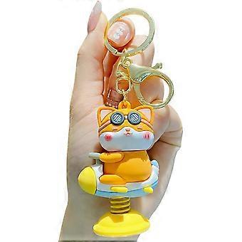 Men Women Creative Cute Funny Driving Spring Yacht Yellow Shiba Inu Pendant Keychain Key-Chains Keyring Gift Pendant for Handbag Tote Purse Backpack B
