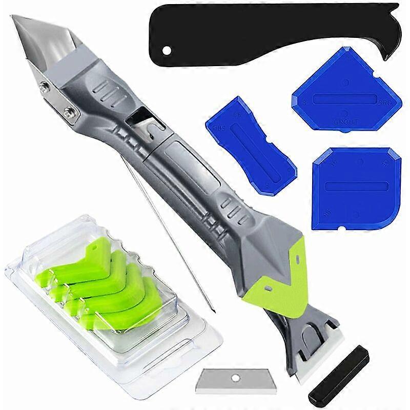 5 in 1 Sealant Removal Scraper Tool with 3 Silicone Finishing Tools, 5 Replaceable Pads, 1 Grooving Tool