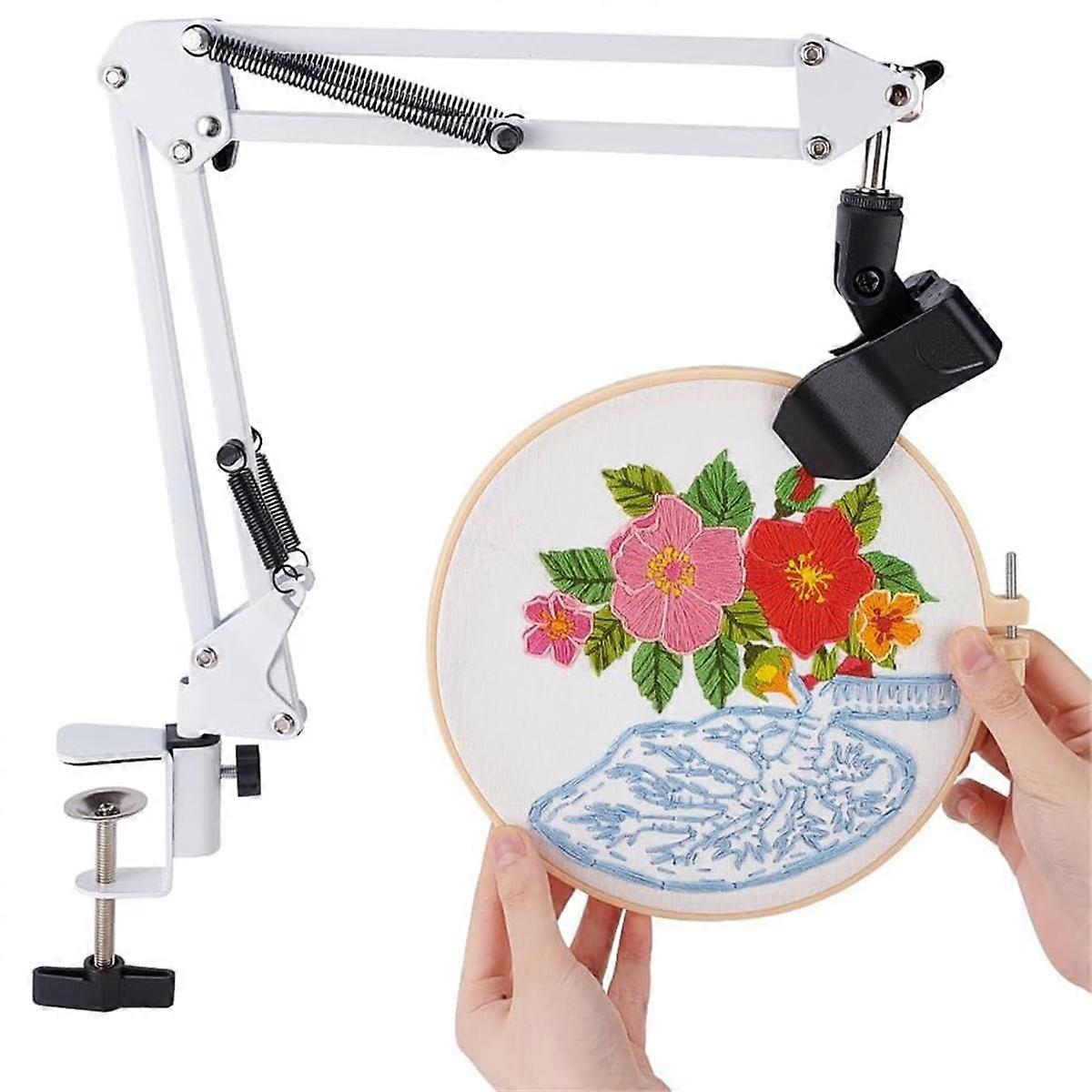 White Embroidery Stand Kit 8mm Hole Hand Embroidery Stand 360 Degree Rotating Embroidery Stand for Embroidery Hoop