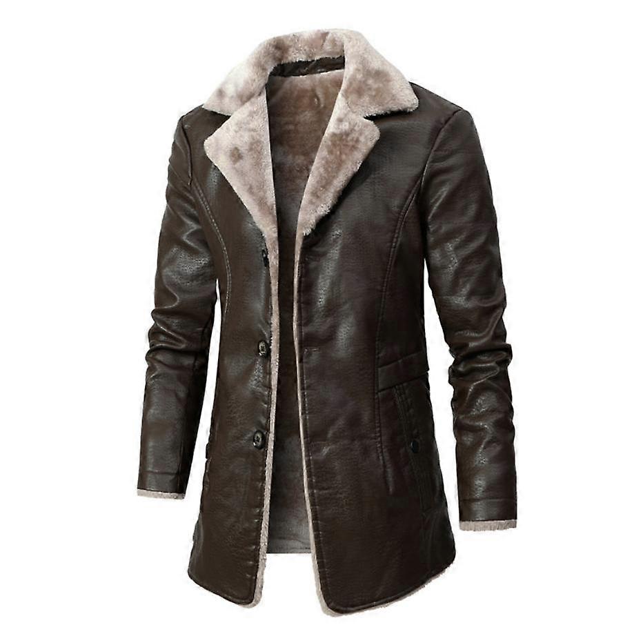 Mäns vinterfleece läderjacka Mellanlång kavajjacka Trenchcoat Män