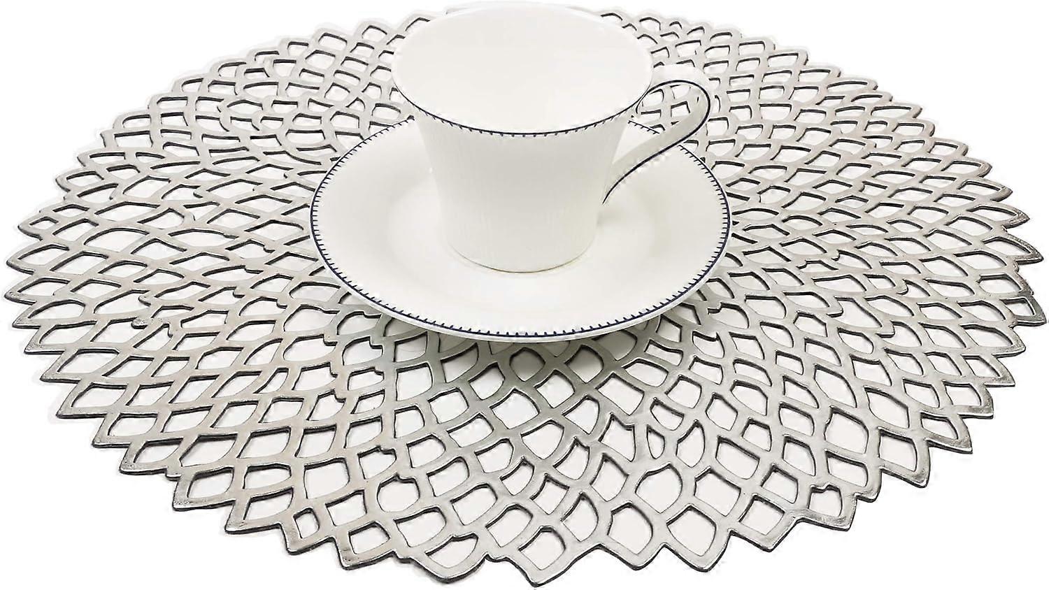 Famibay Silber Platzsets 6er Set Abwaschbar Runden Tischsets PVC Platzdeckchen (シルバー・グラウ)