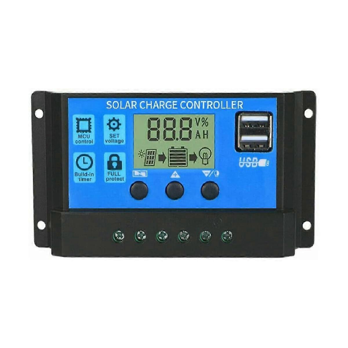 100A Solar Charge Controller, Solar Panel Battery Intelligent Regulator with Dual USB Port, Multi-F