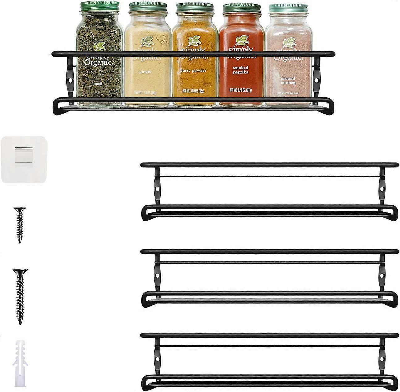Wall Mounted Spice Rack Space Saving Cabinet Spice Organizer (black - 4 Pieces)