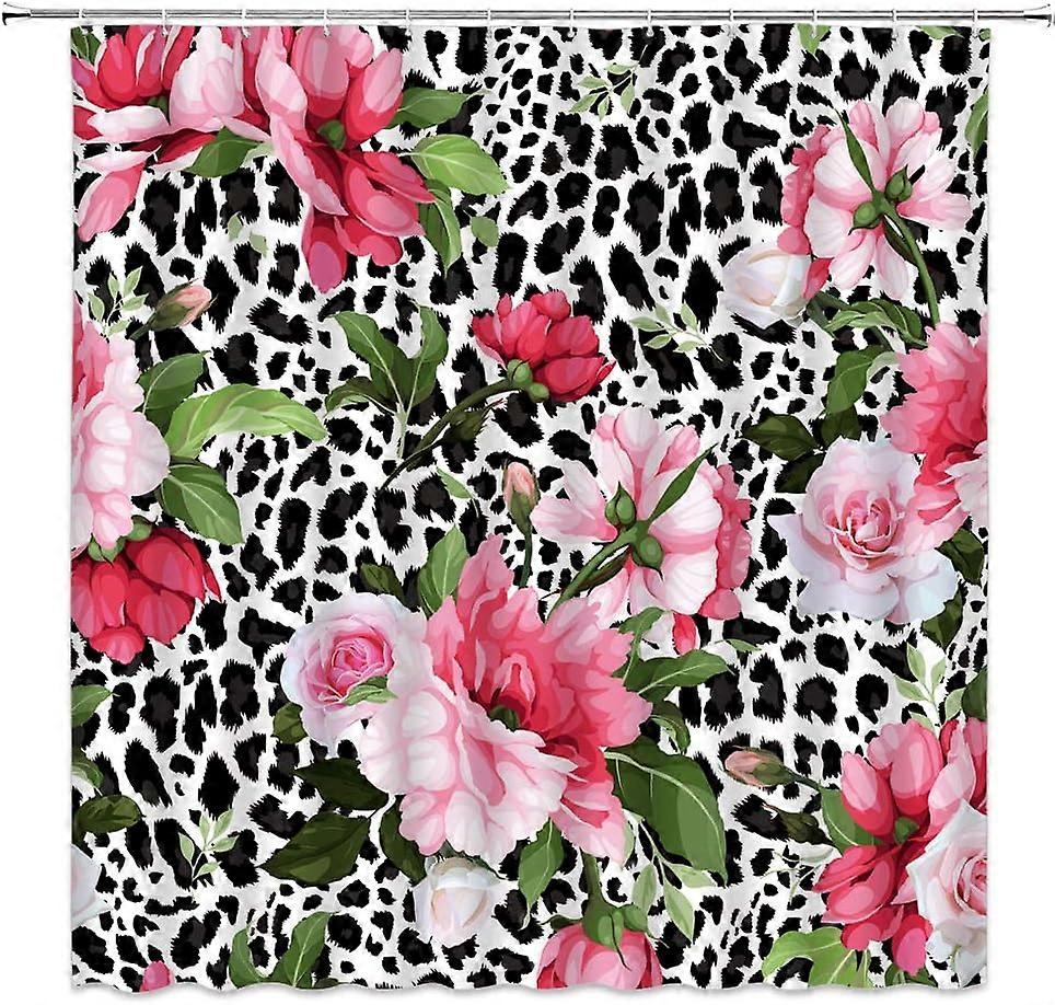 ستارة دش زهرة الفهد لطيف وردي ورد الأزهار مزيج البرية نمط النمر الخلفية الإبداعية أسود أبيض جلد البقر الفن الحديث المنزل الحمام د