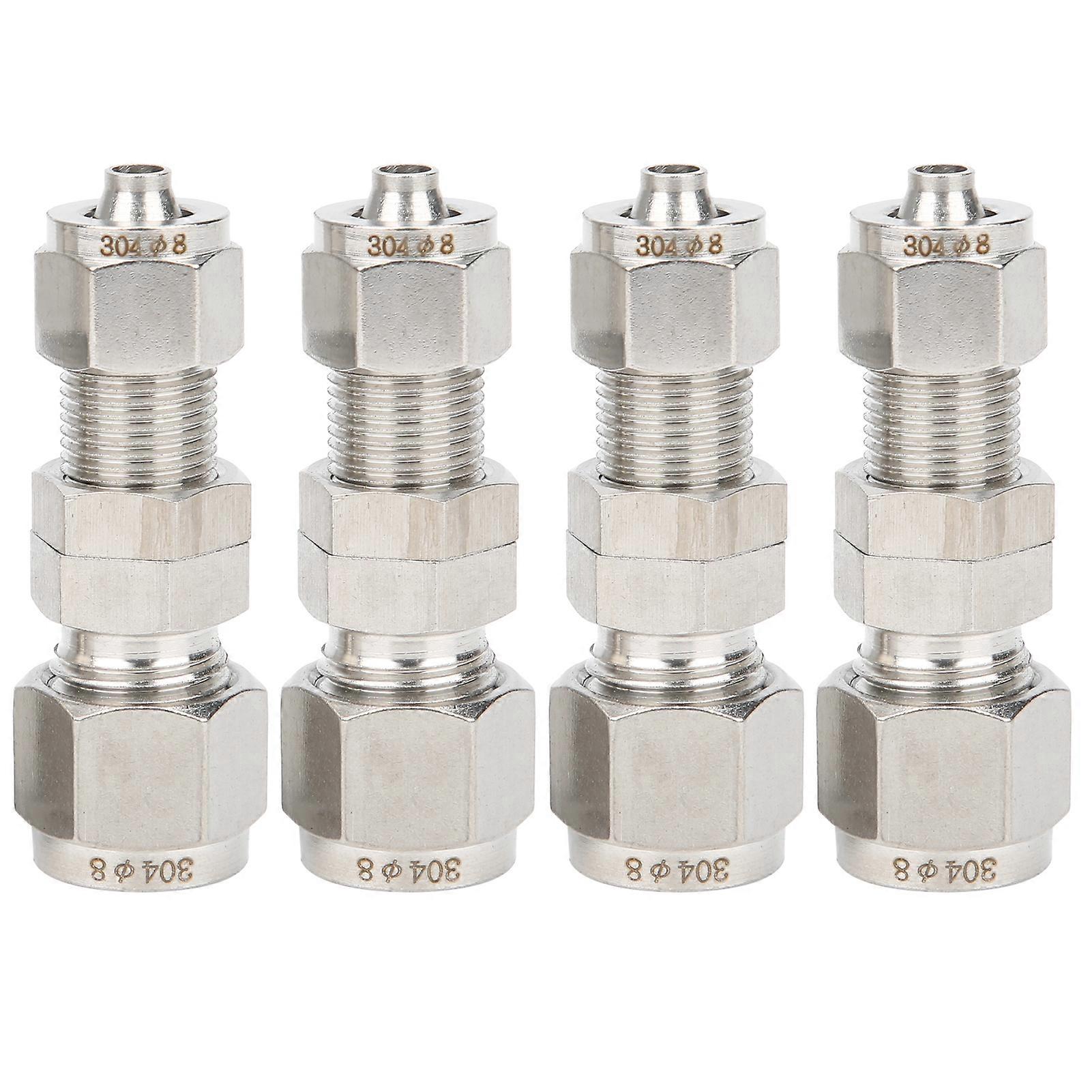 4Pcs Ferrule Compression Fitting 2?Touch Straight Bulkhead Connector 304 Stainless Steel8x5