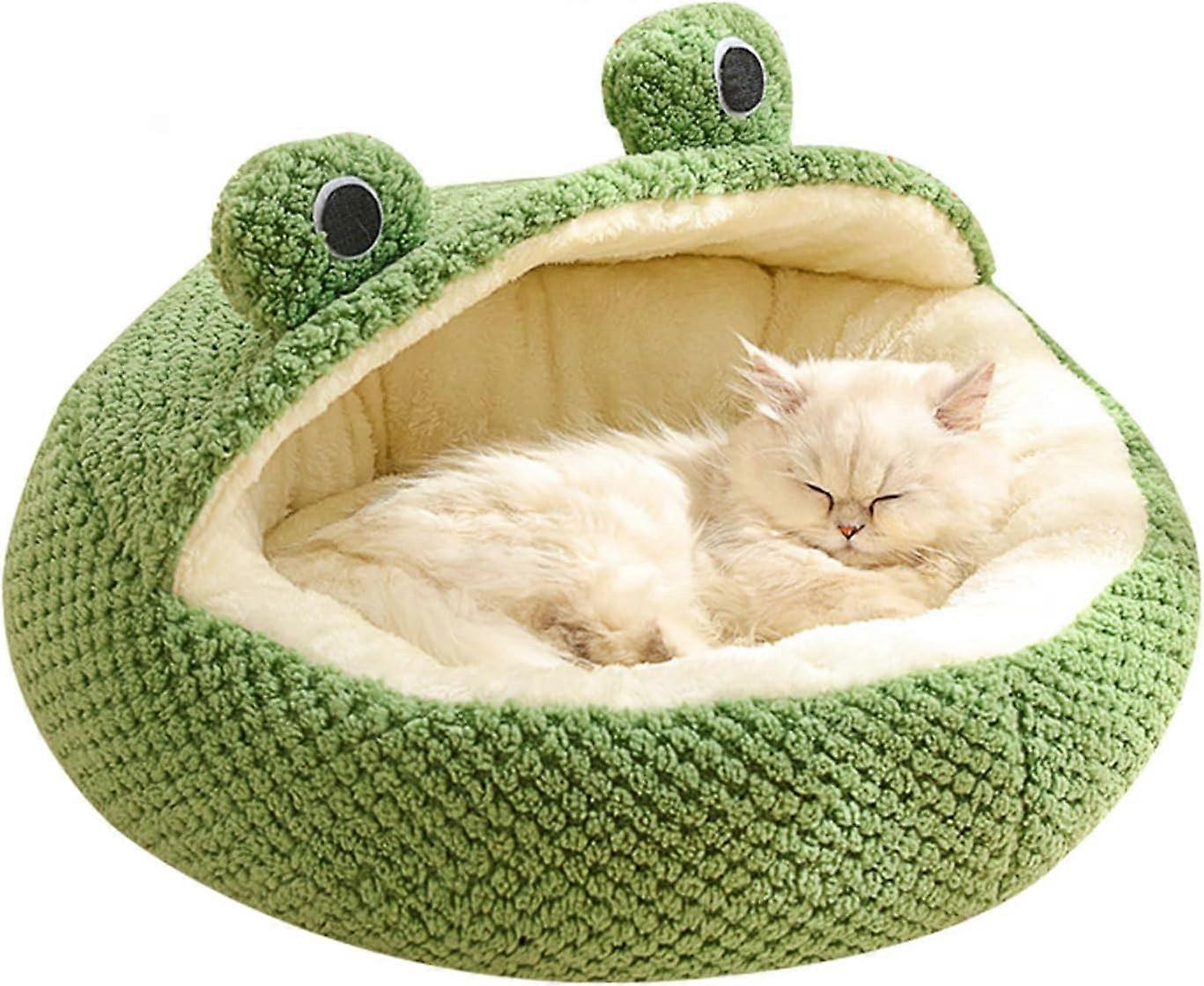 Cat Calming Bed, Frog Shape Donut Cat Nest,Warm Windproof Cave Sleeping Nest Bed for Cat and Dog (M)