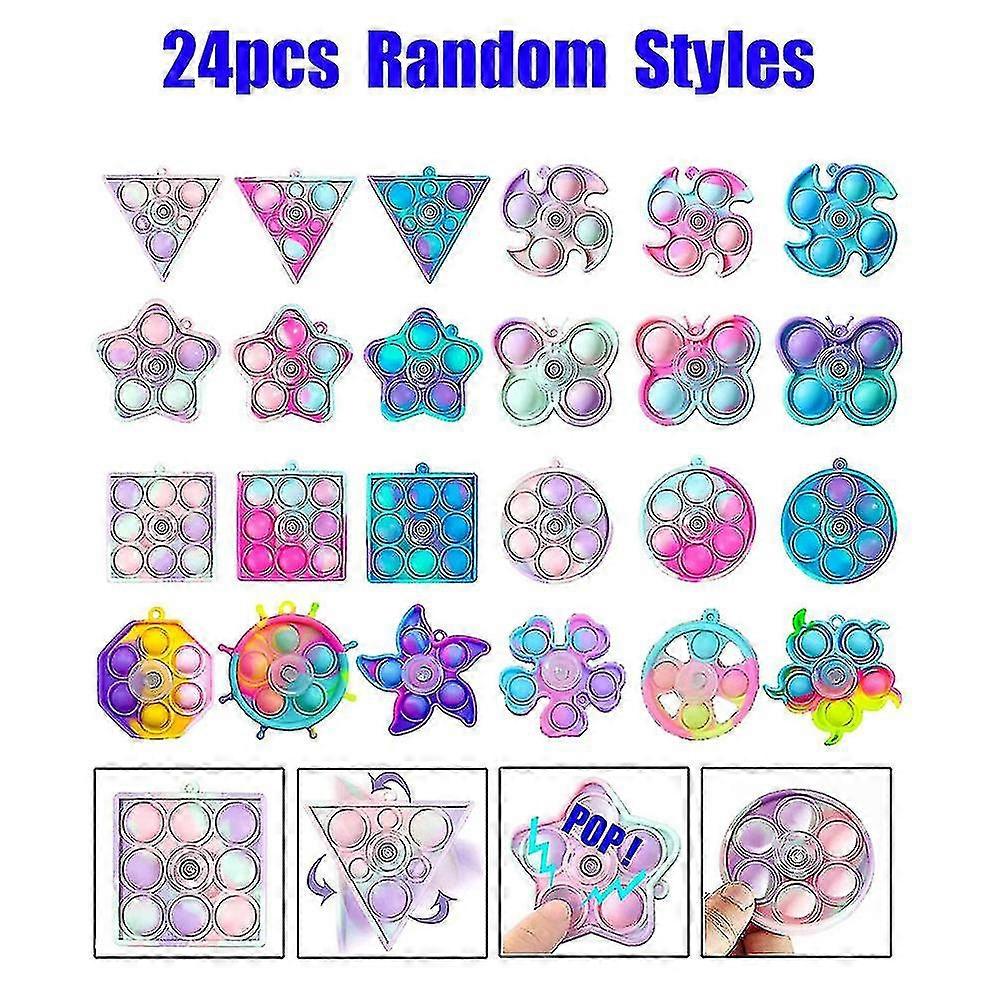 24 Pack Pop Fidget Spinner Keychain Toys Set Push Bubble Sensory Stress Relief Pop Poppers Fidgets Spinners Party Favors Gift