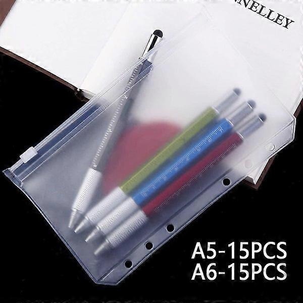 6-Hole Zipper Binder Pockets for A5 and A6 Paper Documents