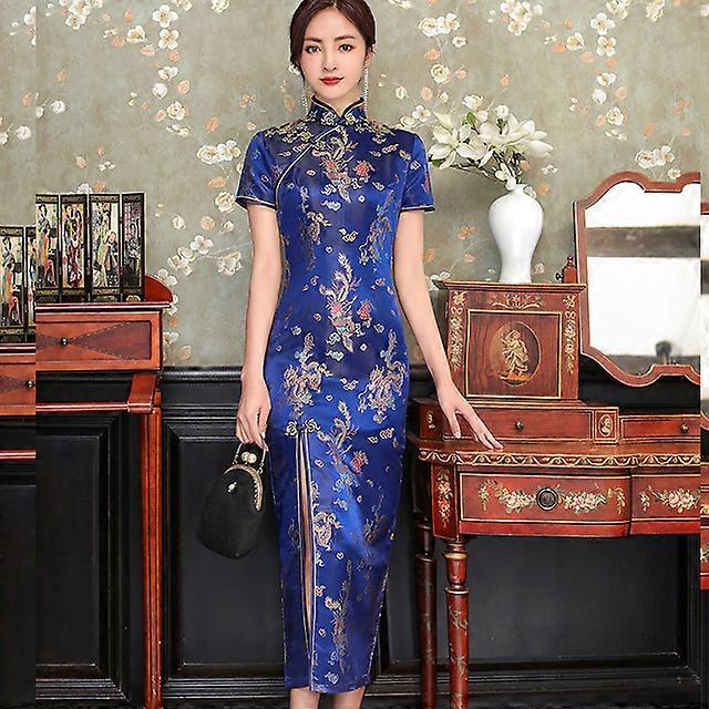 JWL-Sexy New Brocade Satin Long Fork Cheongsam Chinese Classic Women's  Qipao Elegant Short Sleeve Novelty Wedding Evening Dress XXXXL | Fruugo UK