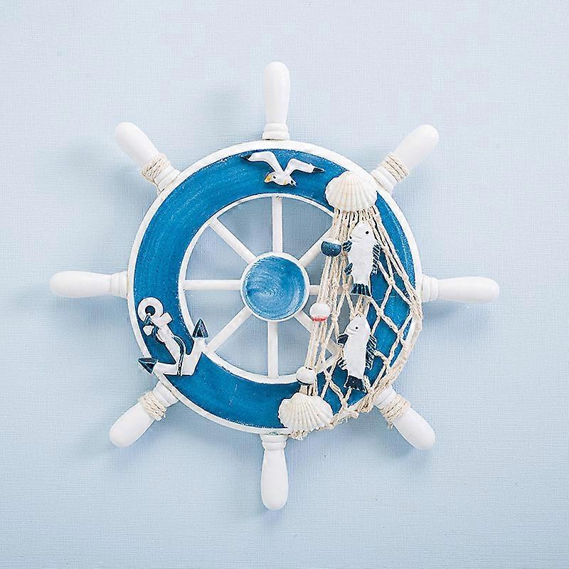 Wooden Ship Steering Wheel with Fishing Net Anchor Seagull Nautical Wall Hanging Decoration