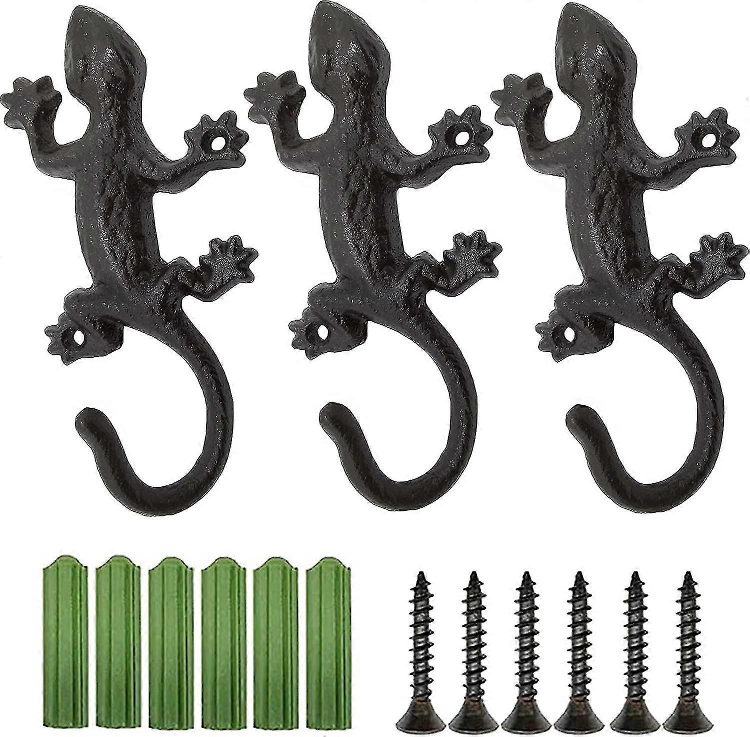 3 Pack Coat Hooks Wall Mount Antique Decorative Gecko Hooks