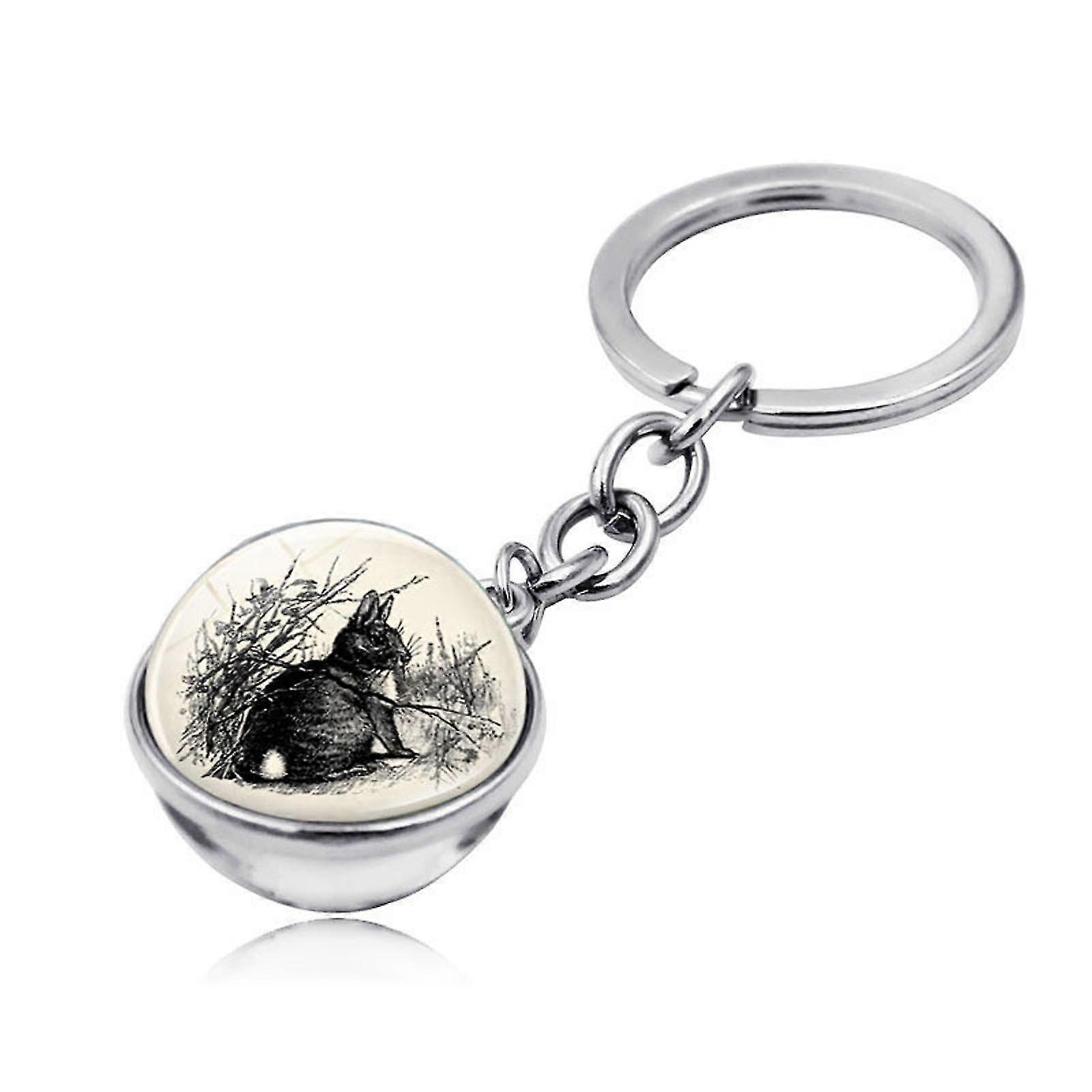 1pc Easter Bunny Time Double-sided Glass Ball Keychain Key Ring Holiday Ornaments