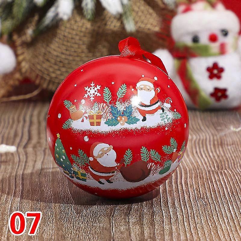 1PC Navidad Party Santa Printing Round Empty Case Mini Tin Box Candy Storage Case Round Ball Shaped