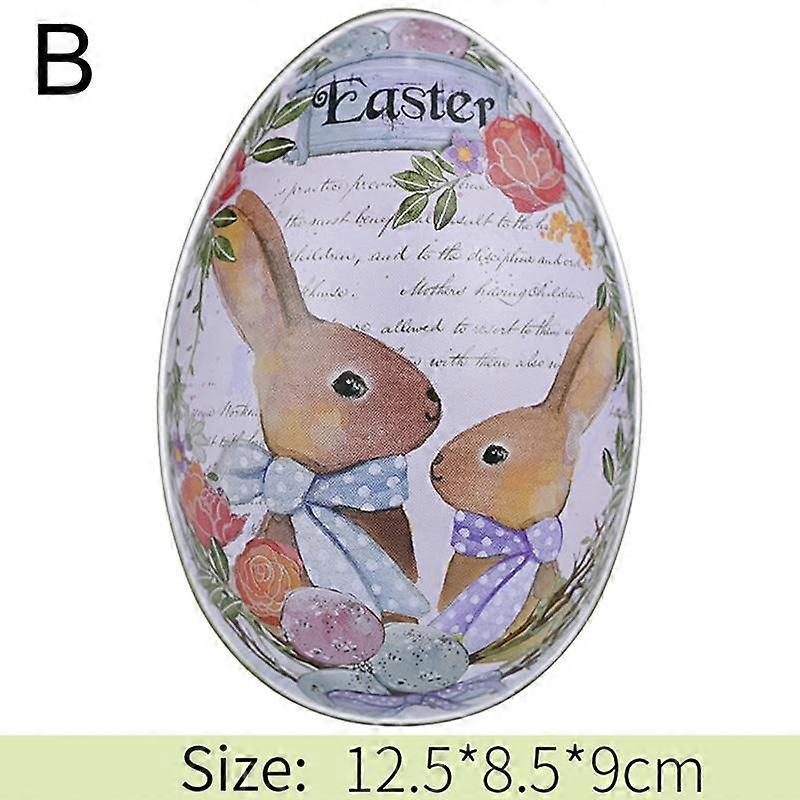 1PC Creative Storage Box Egg Shape Metal Easter Rabbit Printing Tinplate Gift Box Party Supplies