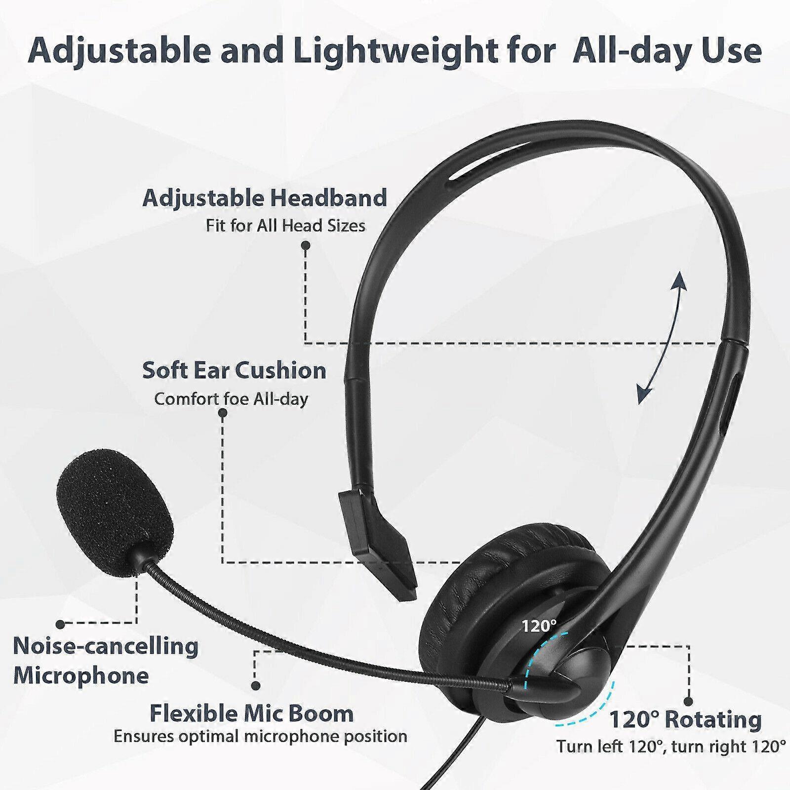USB Headset with Noise Cancelling Microphone and Adjustable Volume Control for Call Center PC/Laptop Gaming Wired Headphones