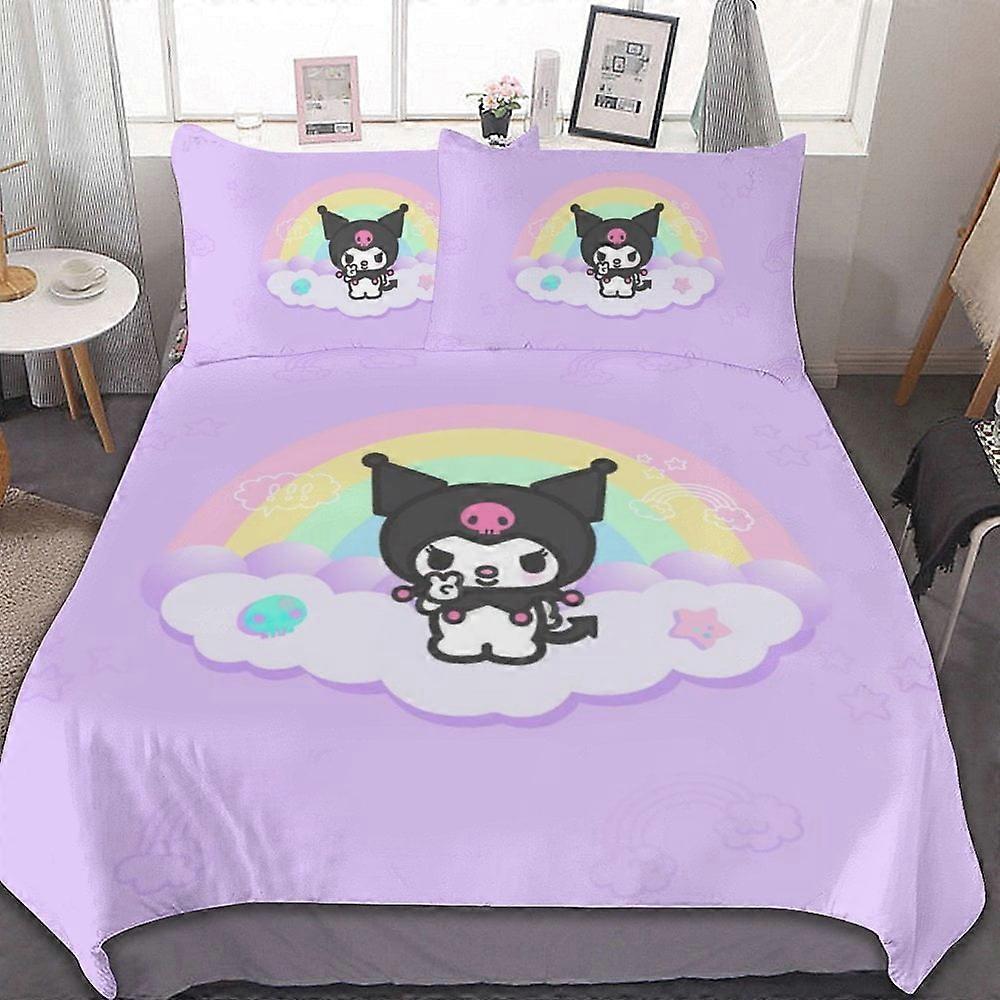 komplet pościeli CA578 Kuromi And My Melody Zestaw poszewek na kołdrę 3-częściowy komplet pościeli Miękki, ciepły i wygodny miękki komplet pościeli z 1 poszewką na kołdrę i 2 poszewkami na poduszki