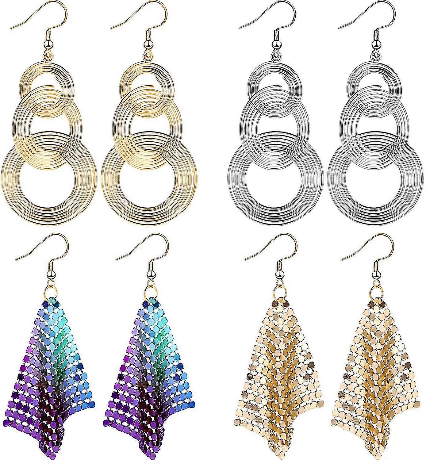 Earrings Sequin Earrings Metal Mesh Grid Tassel Drop Dangle Earrings