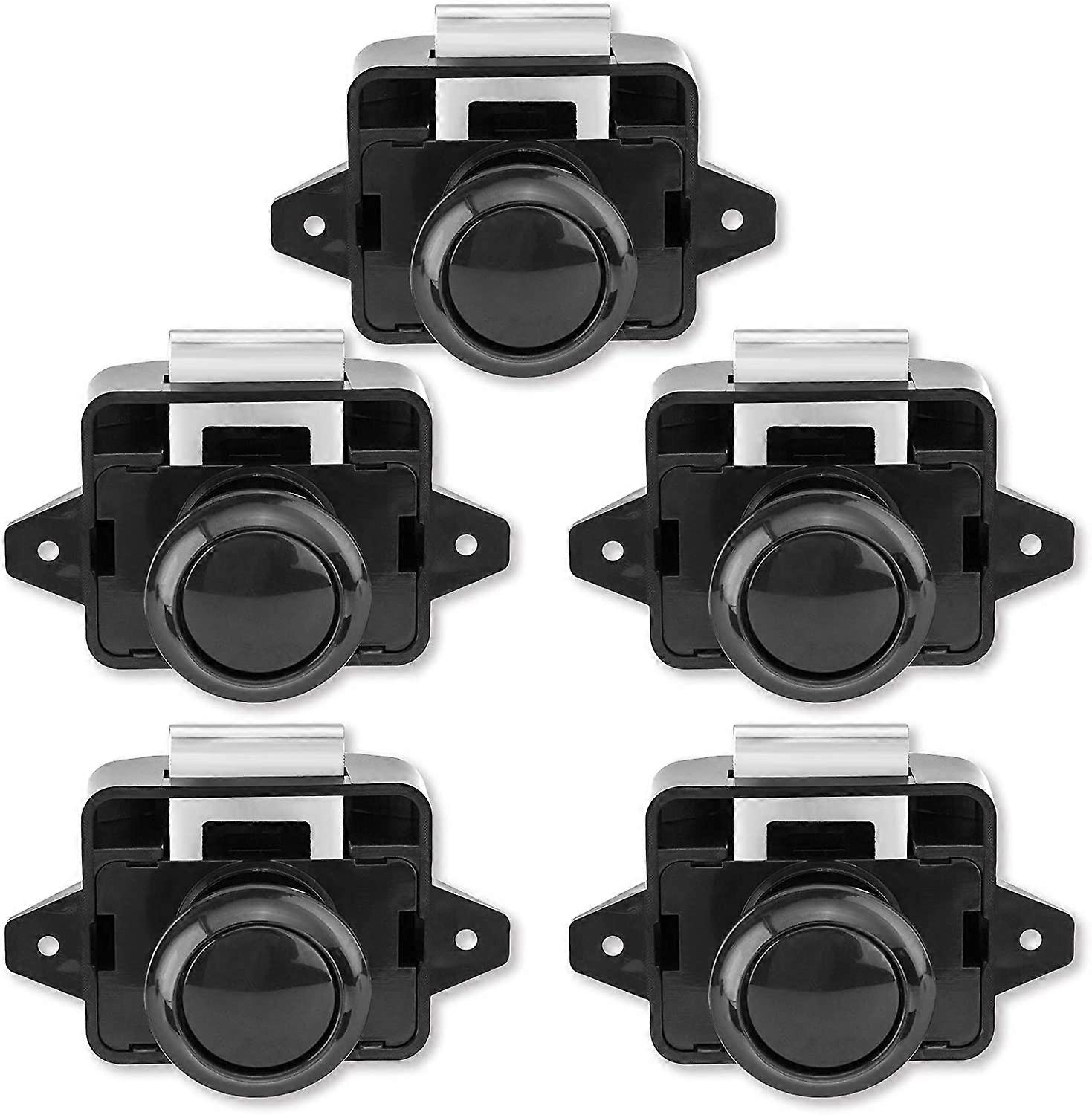 Xceedez Push Button Latch - Keyless Cabinet Lock Clasp Cupboard Door Knob for RV Motorhome 5 Piece Black