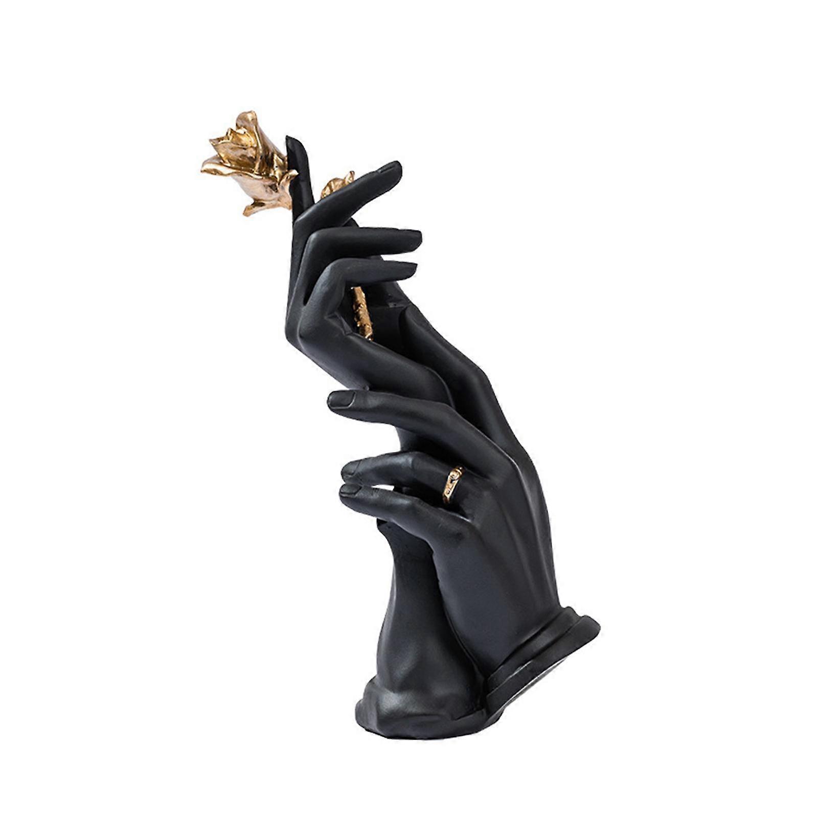 Handheld Rose Statue Nordic Abstract Figurine for Home Decor Tabletop Office Black