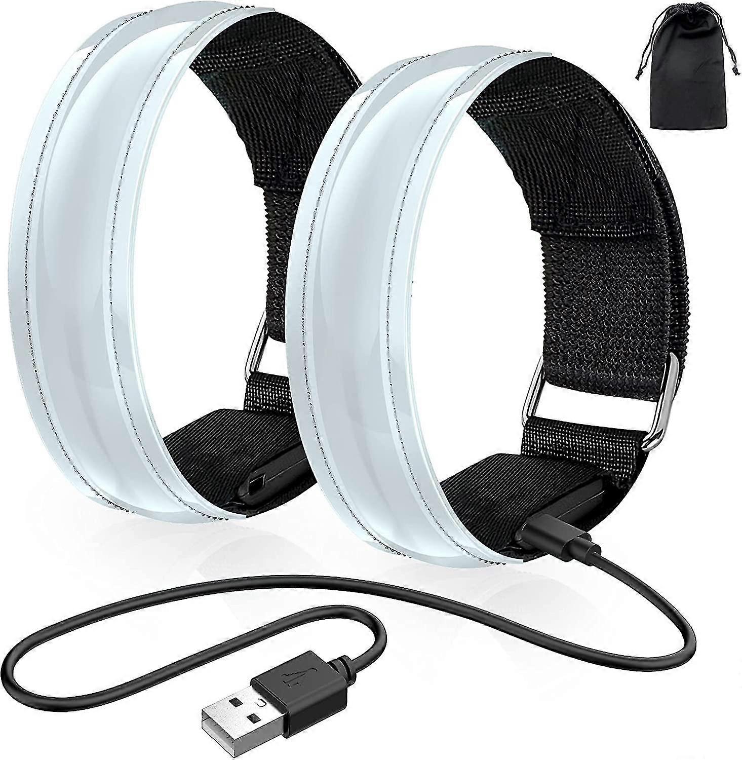 Rechargeable Led Wristband, 2 Pack Usb Reflective Light Strips For Kid
