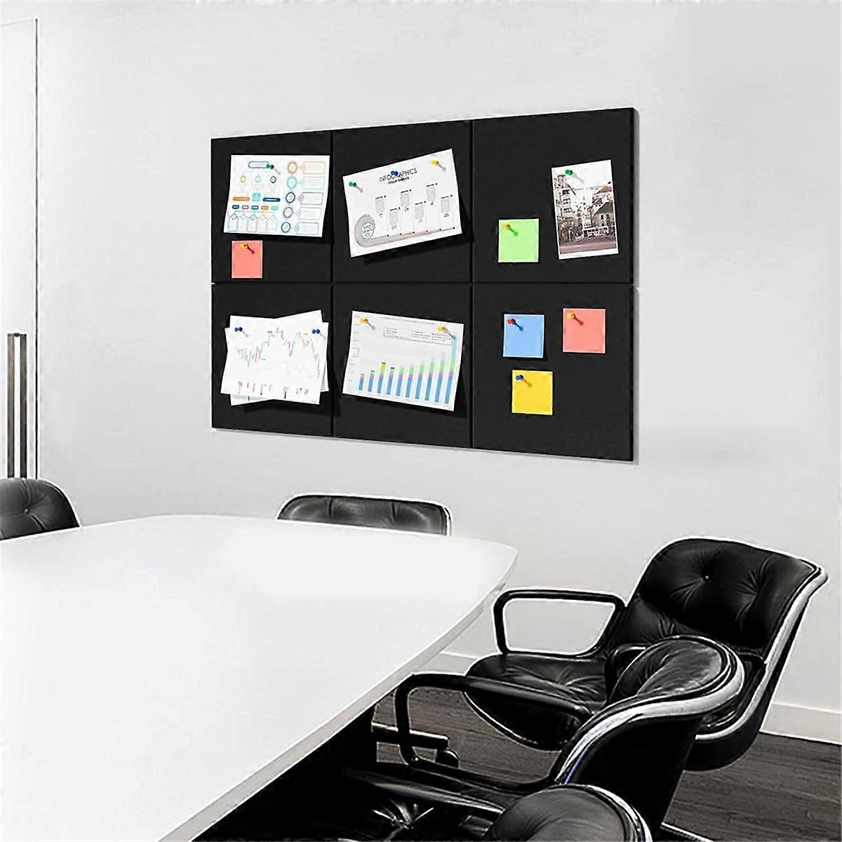 Cork Board Alternative, 6 Pack Felt Wall Tiles with 50 Pushpins, Black Cork Boards for Walls Cork Board