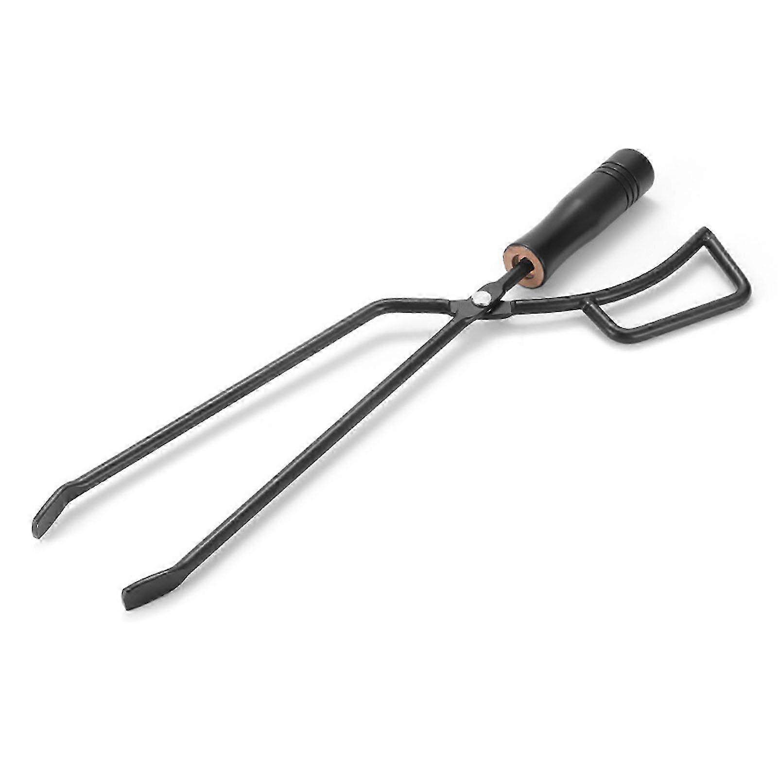 Fire Tong Insulated Wooden Handle Enhanced Grip Log Grabber Firewood Scissors Camping Supplies Black