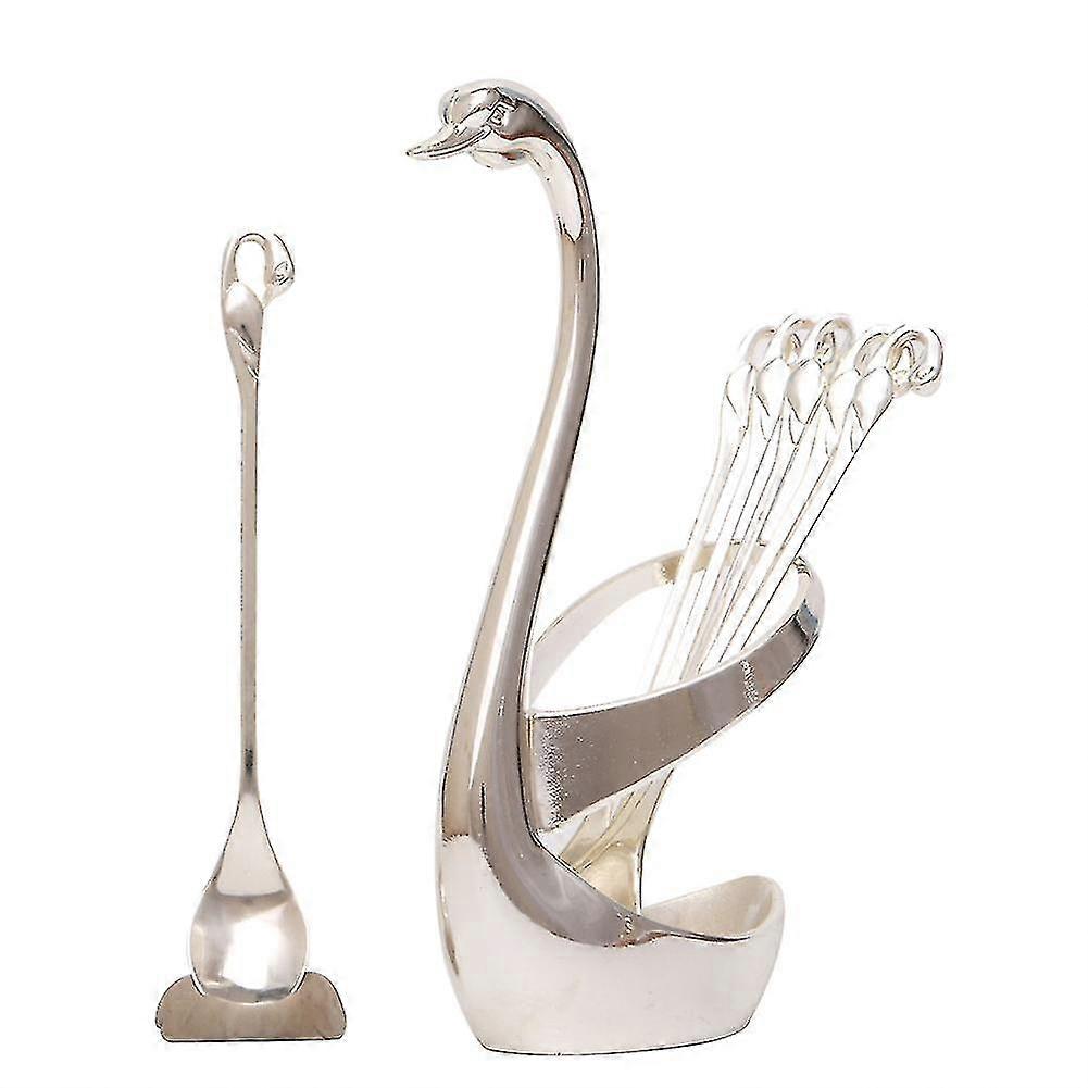 Alloy Fruits Food Fork Spoon With Swan Shaped Tableware Stand Base Kitchen Tools Fork