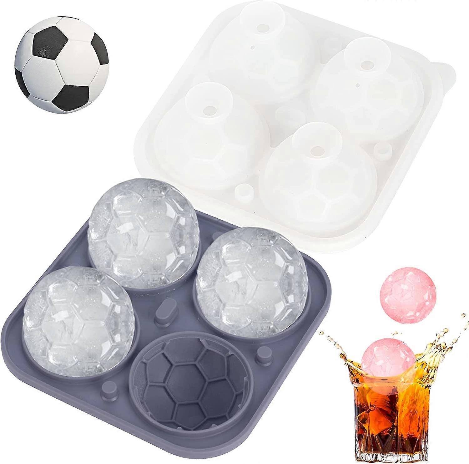 Soccer Ice Mold, 5.7 x 5.7In Silicone Ice Cube Tray, 4 Cavity Ice Ball Maker Mold, Round Ice Cube Mold for Whiskey & Cocktails