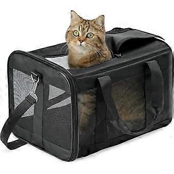Borsa Trasportino per Gatti/Borsa Trasportino per Gatti, Cani di Piccola Taglia, Gattini o Cuccioli, Morbida e Pieghevole con Tappetino in Lana per Viaggi in Aereo, Auto e Treno Nero