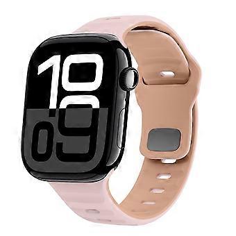 Für Apple Watch Series 11 10 42mm / 9 8 7 41 / 6 SE 5 4 40mm Silikon Wellenstruktur Armband Rosa / Braun