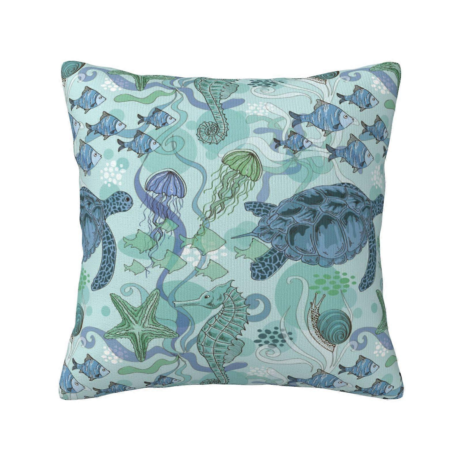 Turtle Seahorse Jellyfish Fish Starfish Throw Pillow Covers Decorative Pillowcase Cushion Cover For Home Sofa Bed Indoor 18 X 18 Inch