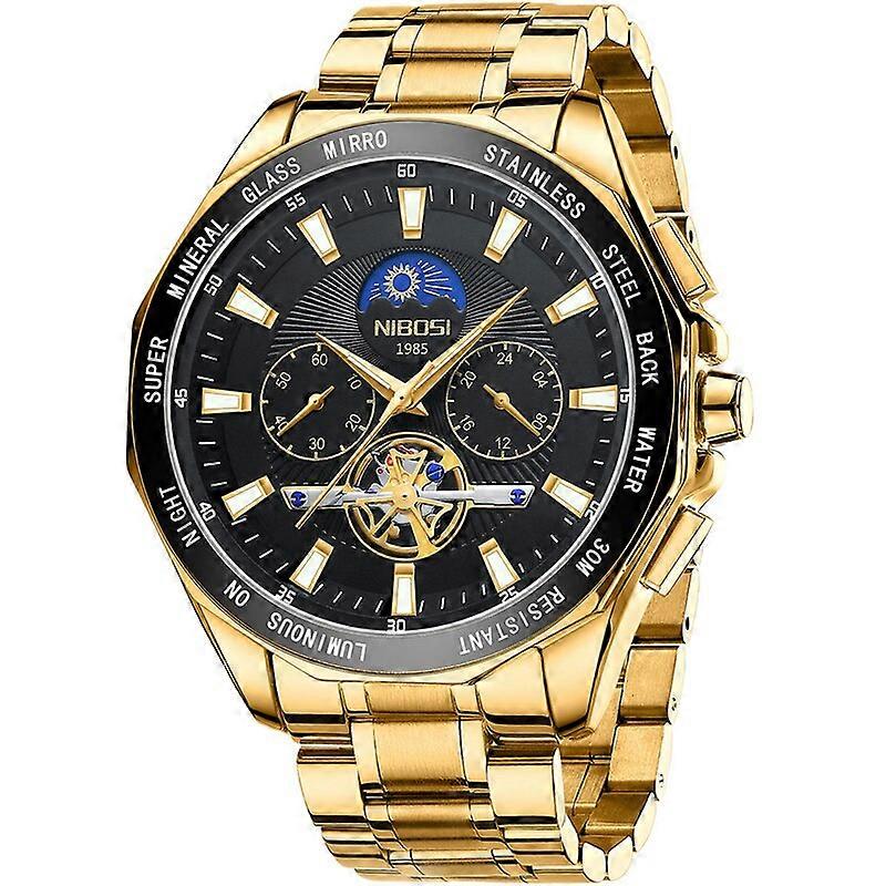 NIBOSI ووتش للرجال الفاخرة كبيرة الحجم الذهب أزياء الكوارتز الساعات على مدار الساعة كرونوغراف الرياضة للماء ساعة اليد Relogio Masculino