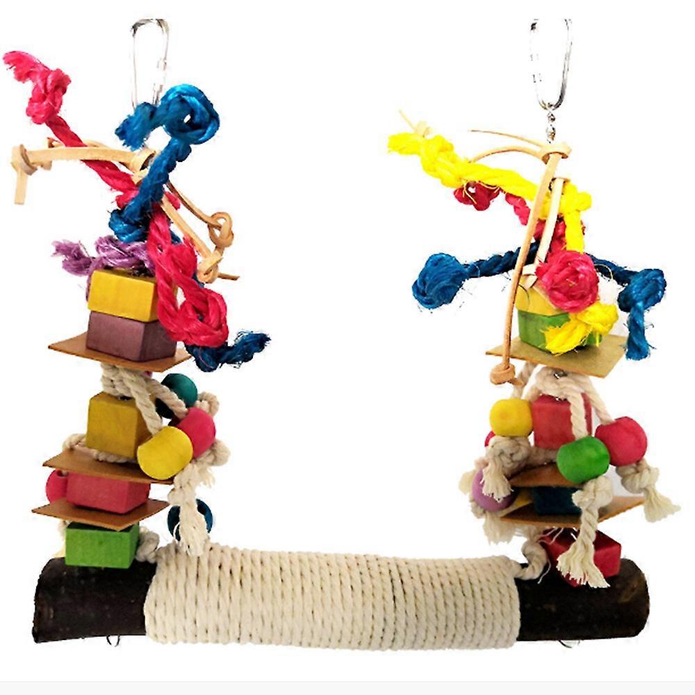 Large Bird Parrot Pet Bird Colourful Natural Wood Blocks Ladder Bell Chew Toy